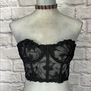 Black Lace Bandeau/Corset Top with Structured Boning